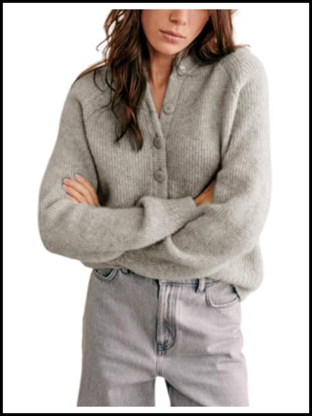 Women's Chunky Knit Button Down Cardigan Long Sleeve Crewneck